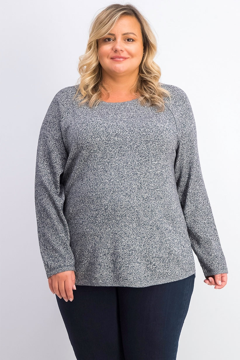 Karen Scott Women's Cotton Marled Curved-Hem Top Winter Grey Mrl Size Medium