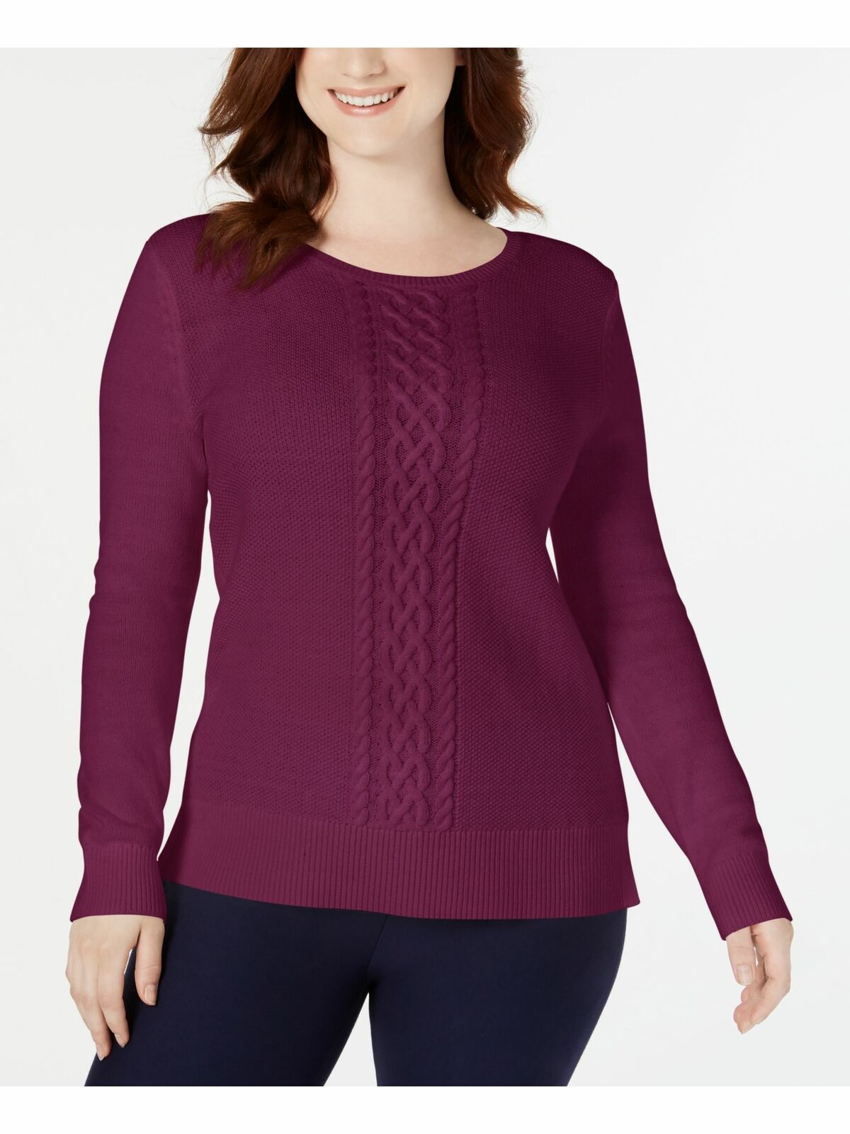Karen Scott Women's Cable-Knit Sweater Berry Size Small