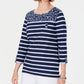 Karen Scott Women's Ditsy Floral & Striped Pocket Top Navy Size Petite Extra Large