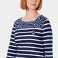 Karen Scott Women's Ditsy Floral & Striped Pocket Top Navy Size Petite Extra Large