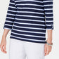 Karen Scott Women's Ditsy Floral & Striped Pocket Top Navy Size Petite Extra Large
