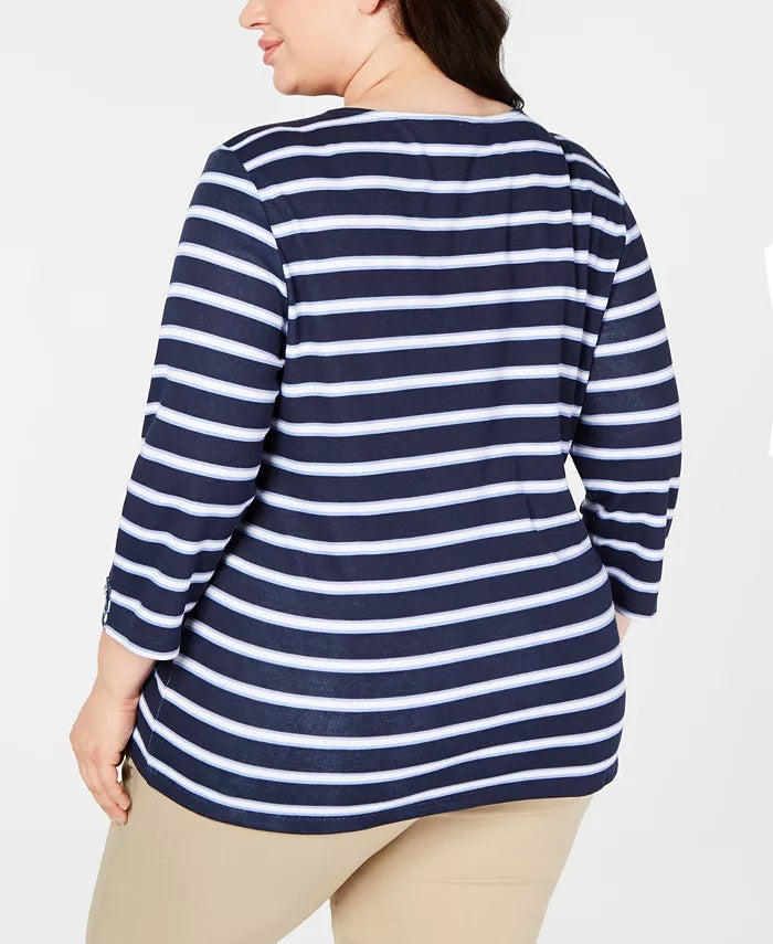 Karen Scott Women's Plus Size Printed 3/4-Sleeve Top Blue Size Extra Large