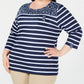 Karen Scott Women's Scoop Neck Printed Top Navy Size 0X