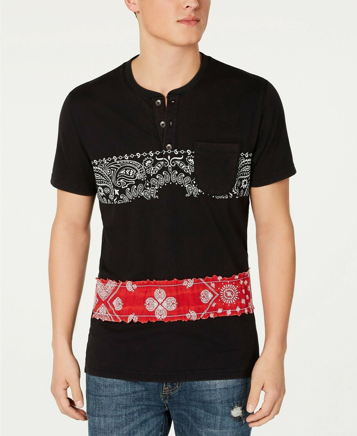 American Rag Men's Bandana Stripe Henley Black Size Large