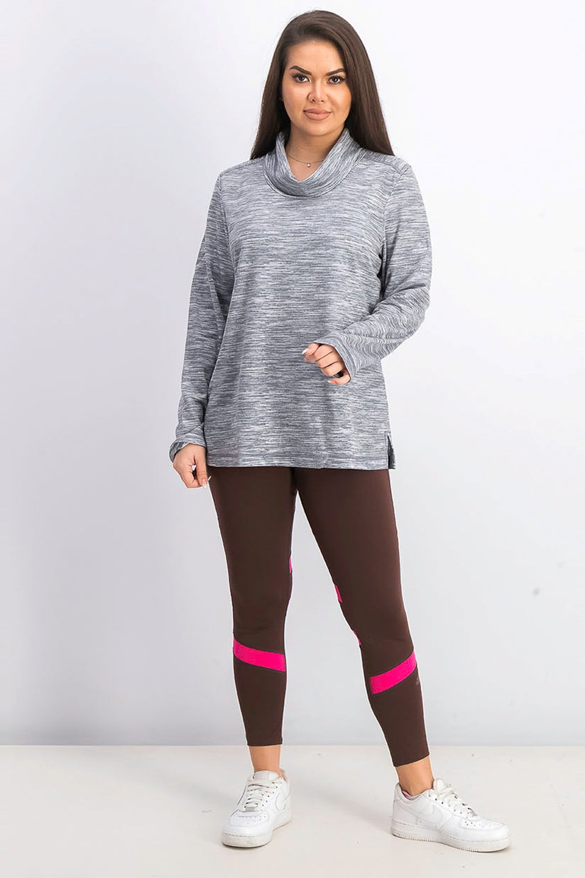 Karen Scott Women's Sport Space-Dyed Cowlneck Top Gray Size Medium
