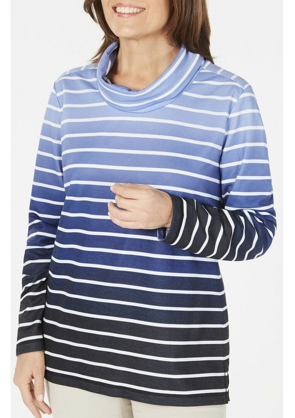 Karen Scott Women's Sport Ombré Striped Cowlneck Top Blue Size Small