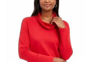 Karen Scott Women's Sport Cowl-Neck Top Red Size Medium