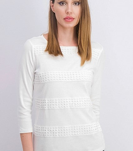 Karen Scott Women's Square-Neck Lace-Stripe Top White Size Small