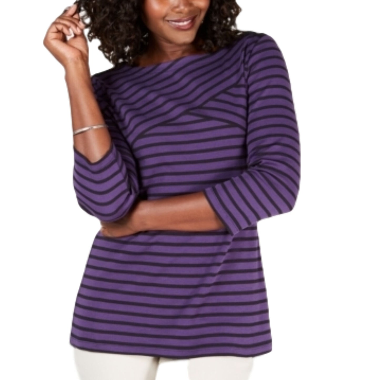 Karen Scott Women's Striped Crossover Top Purple Size Small