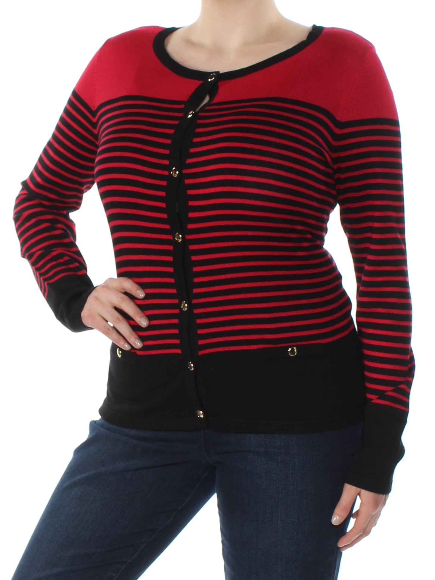 Karen Scott Women's Striped Crossover Top Red Size Medium