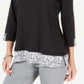 Karen Scott Women's Plus Size Printed-Hem 3/4-Sleeve Top Black Size 0X