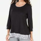 Karen Scott Women's Plus Size Printed-Hem 3/4-Sleeve Top  Black Size 3X