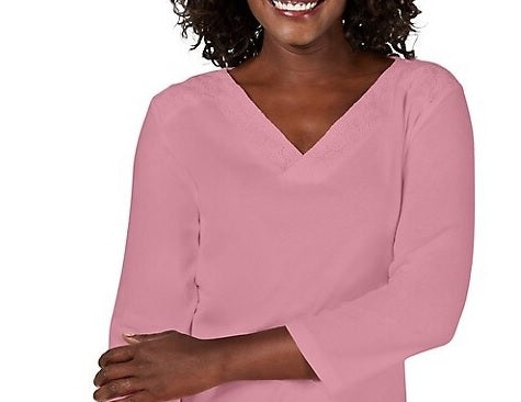 Karen Scott Women's Eyelet-Trim Top  Dark Pink Size 2 Extra Large
