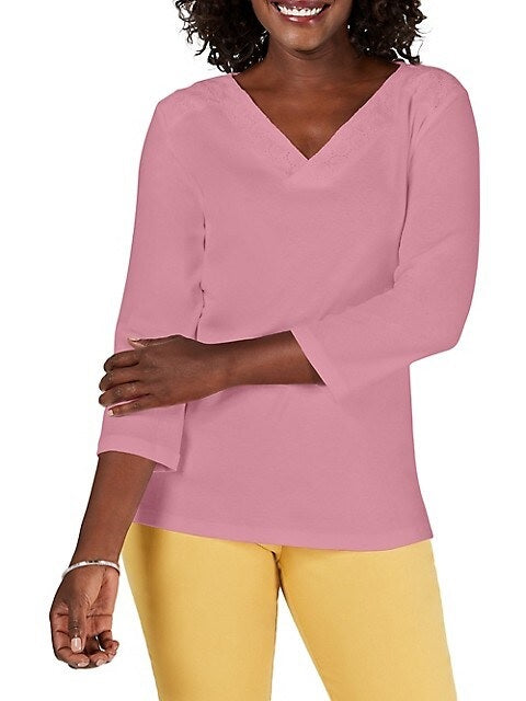 Karen Scott Women's Eyelet-Trim Top  Dark Pink Size 2 Extra Large