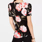 INC International Concepts Printed Puff-Sleeve Top Black Size Small