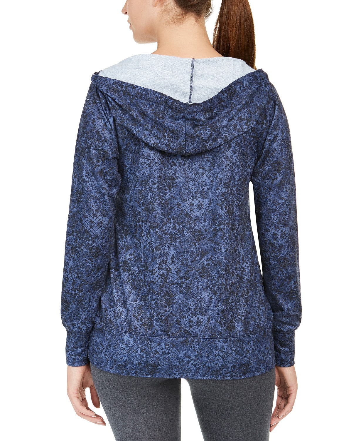 Ideology Women's Python Printed V-Neck Hoodie Navy Size X-Small