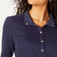 Karen Scott Women's Petite Solid & Printed Collared Top Blue Size Petite Petite