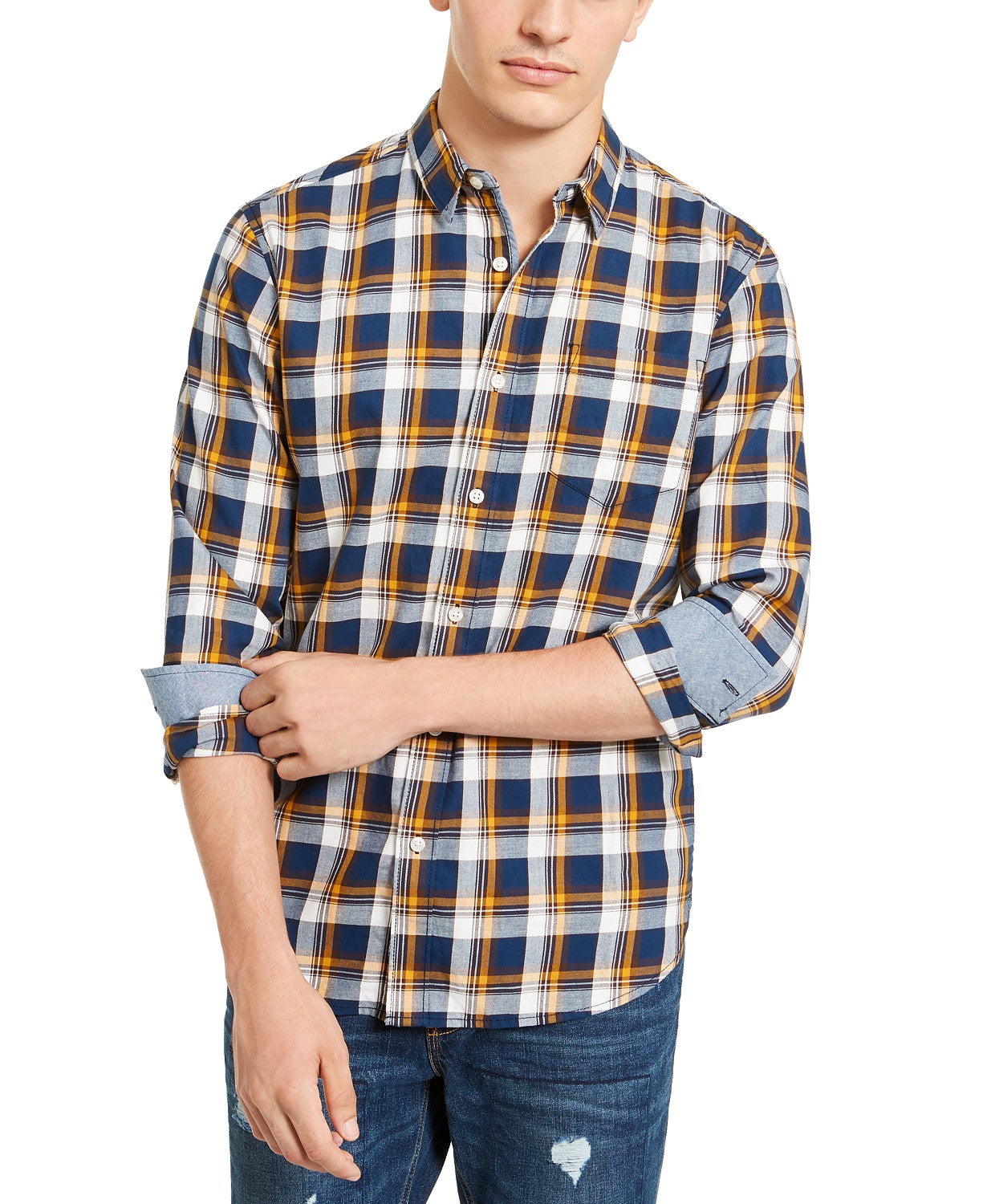 अमेरिकन रैग पुरुषों की ओलिवर प्लेड शर्ट गहरा नीला साइज़ XXL