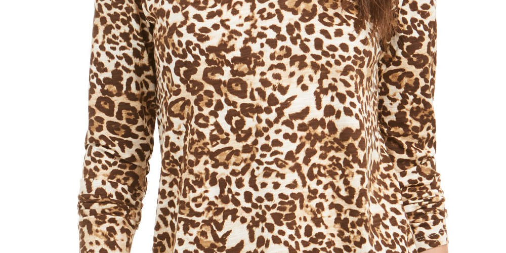Style & Co Women's Animal Print Top Brown Size Small