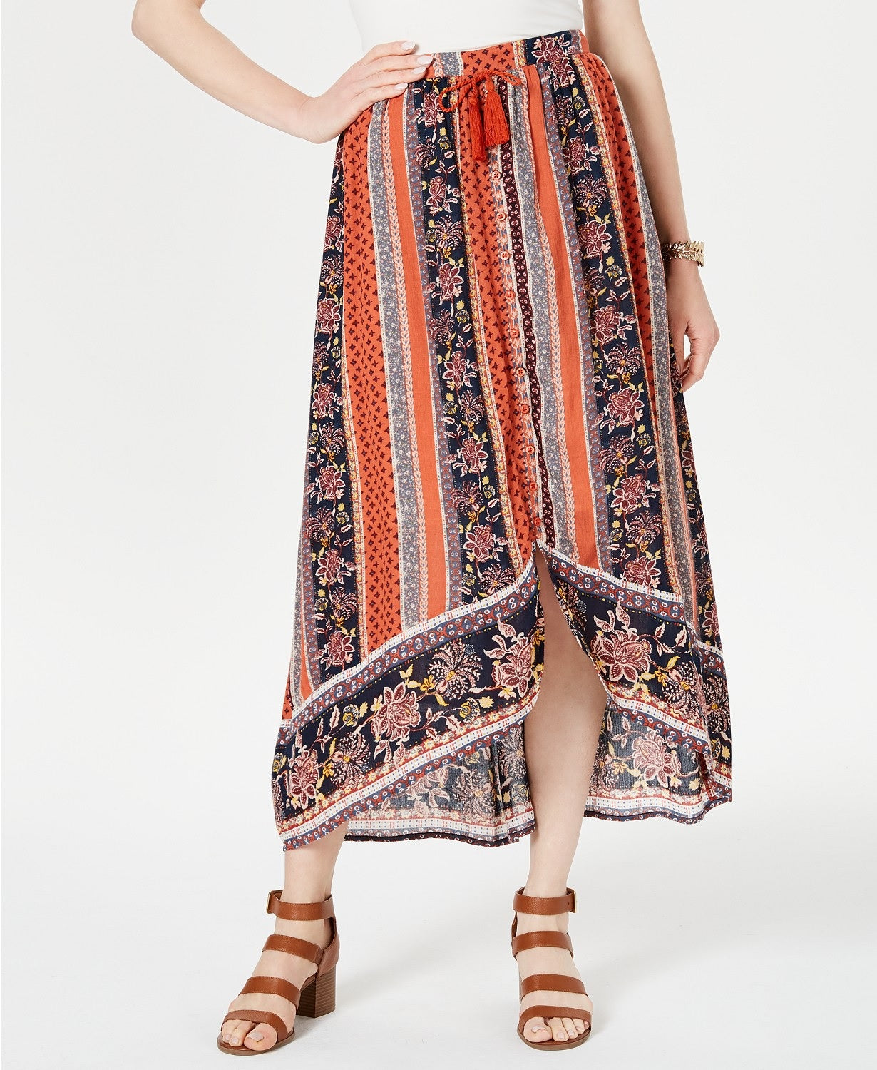Style & Co Women's Printed High-Low Skirt  Rio Stripe Cide Size Extra Large