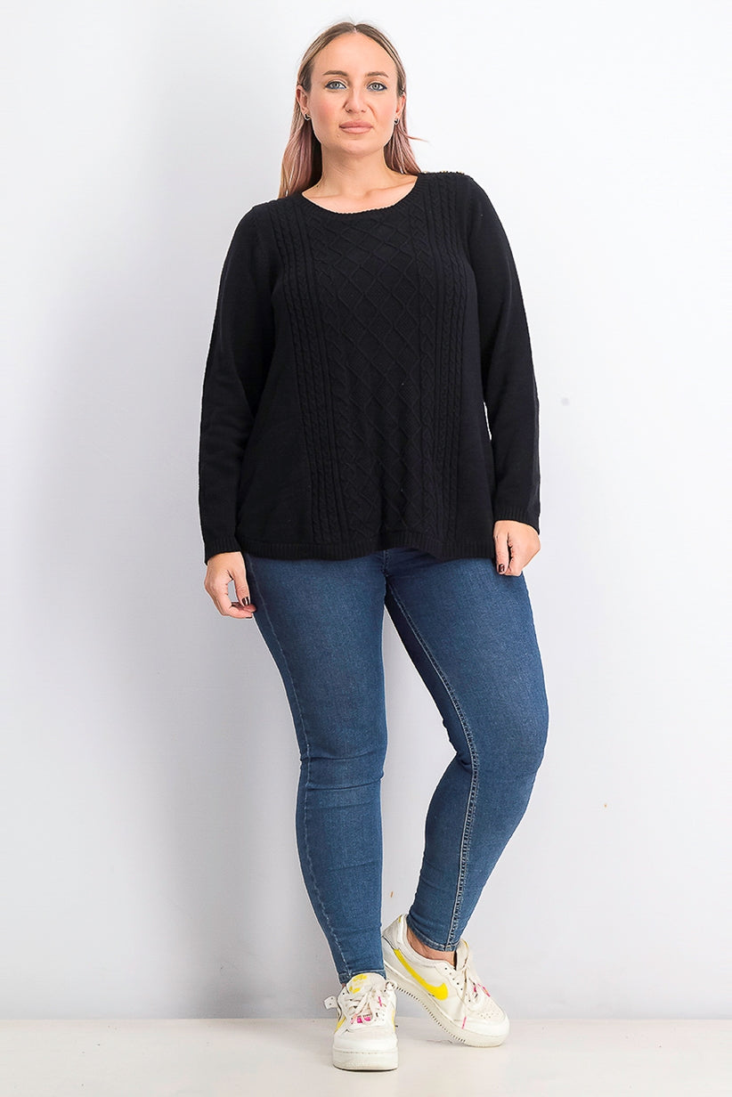 Charter Club Women's Plus Size Cable-Knit Sweater Black Size OX
