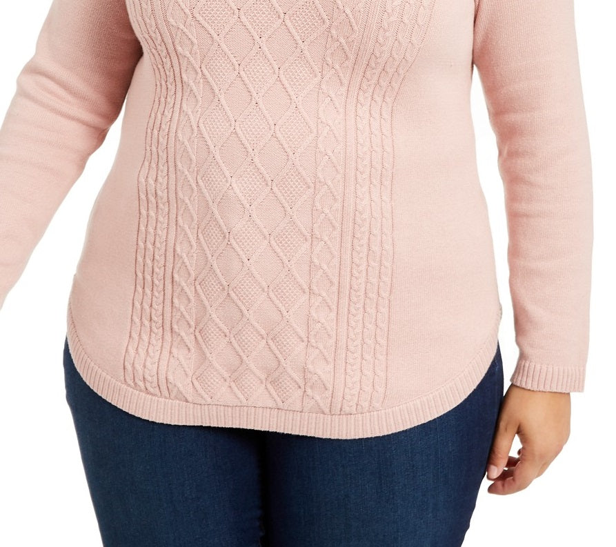 Charter Club Women's Plus Size Cable-Knit Sweater Pink Size XXX-Large