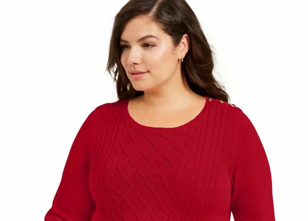 Charter Club Women's Plus Size Cable-Knit Sweater Red Size 0X