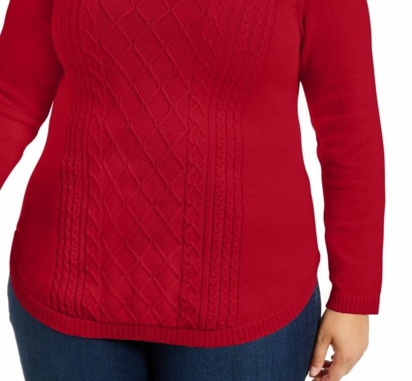 Charter Club Women's Plus Size Cable-Knit Sweater Red Size 0X
