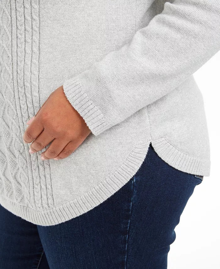 Charter Club Women's Plus Size Cable-Knit Button-Trim Sweater Gray Size 0X