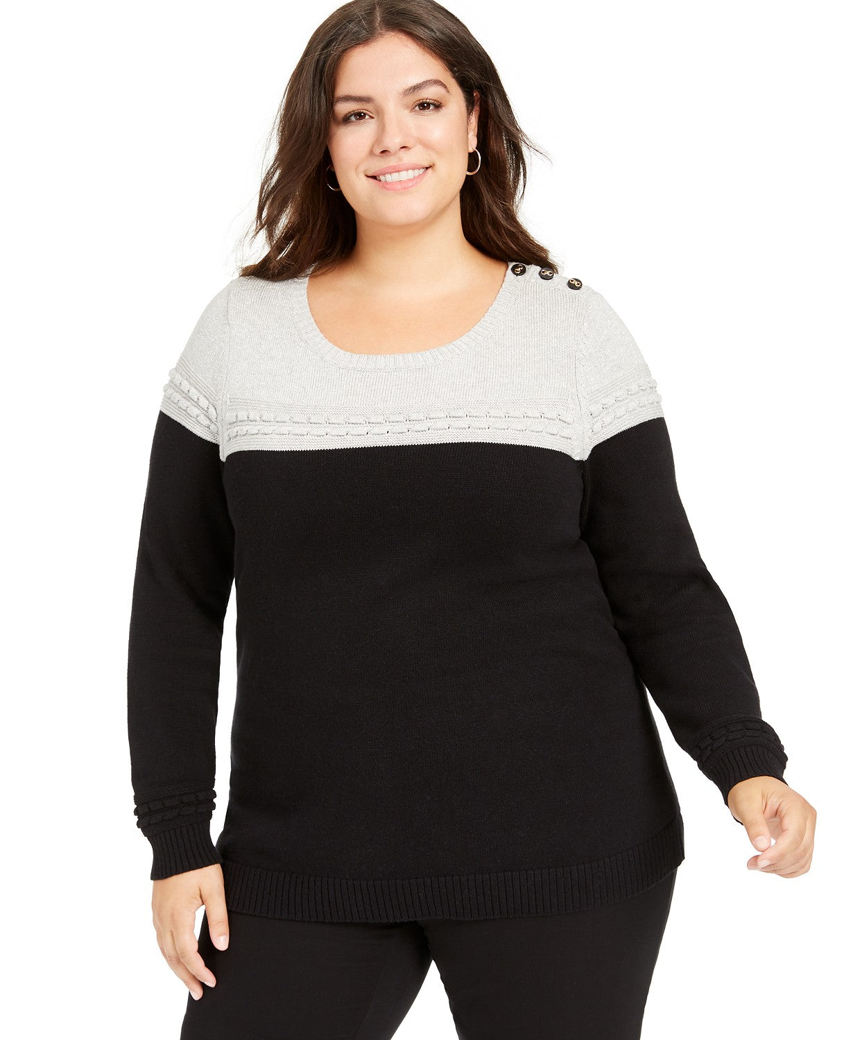 Charter Club Women's Metallic Colorblocked Crewneck Sweater Gray Size X-Large