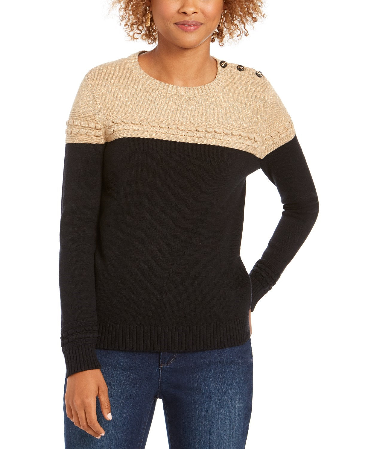 Charter Club Women's Metallic Colorblocked Crewneck Sweater Gray Size Medium