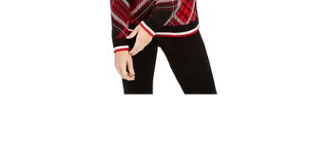 Charter Club Women's Plaid Crewneck Sweater Black Size Extra Large