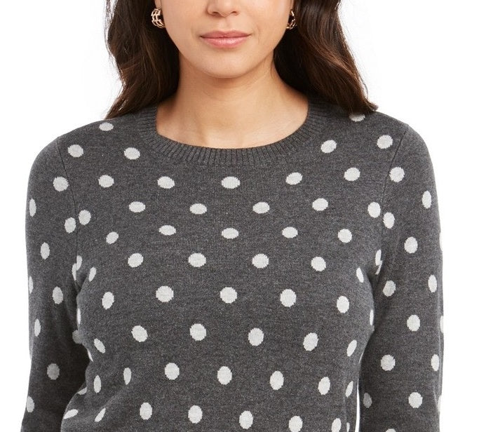 Charter Club Women's Dot-Print Crewneck Sweater Dark Gray Size Small