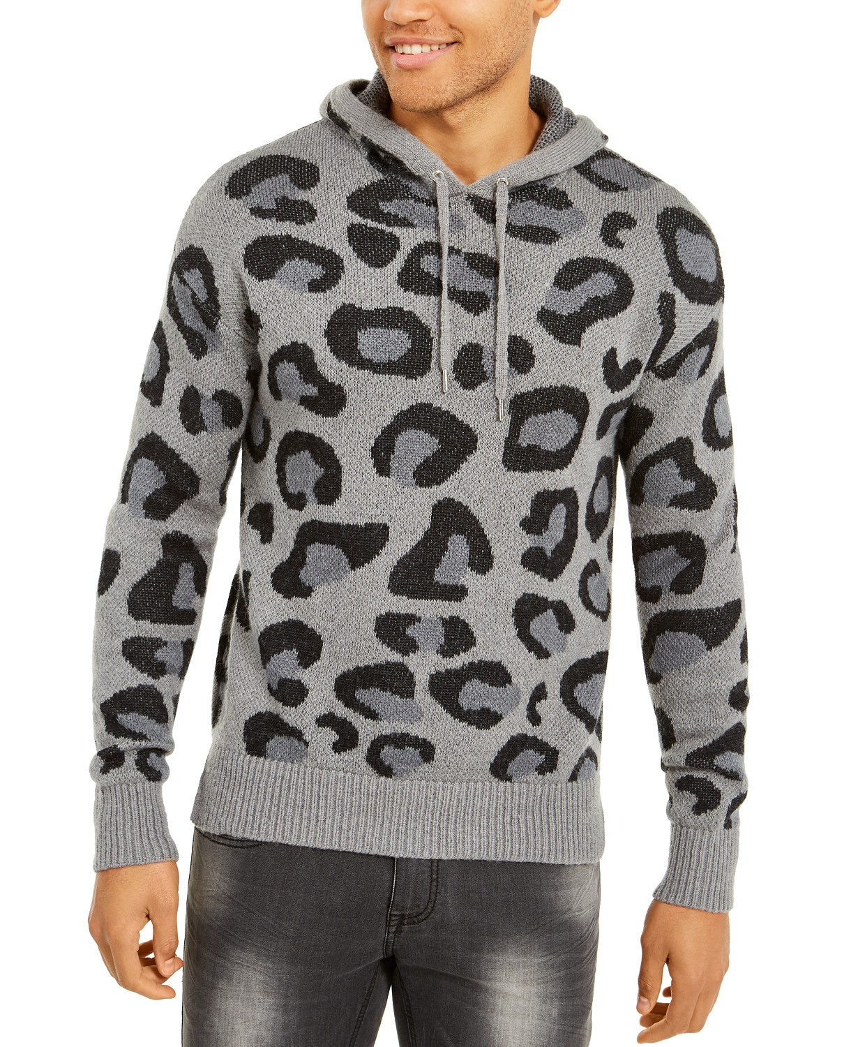 INC International Concepts Men's Leopard Sweater Hoodie Gray Size 3 Extra Large