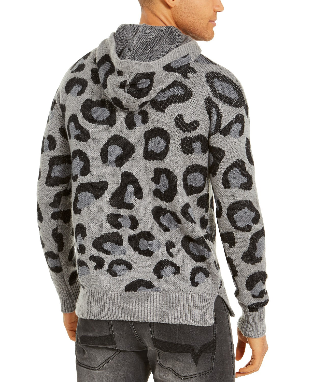 INC International Concepts Men's Leopard Sweater Hoodie Gray Size 3 Extra Large