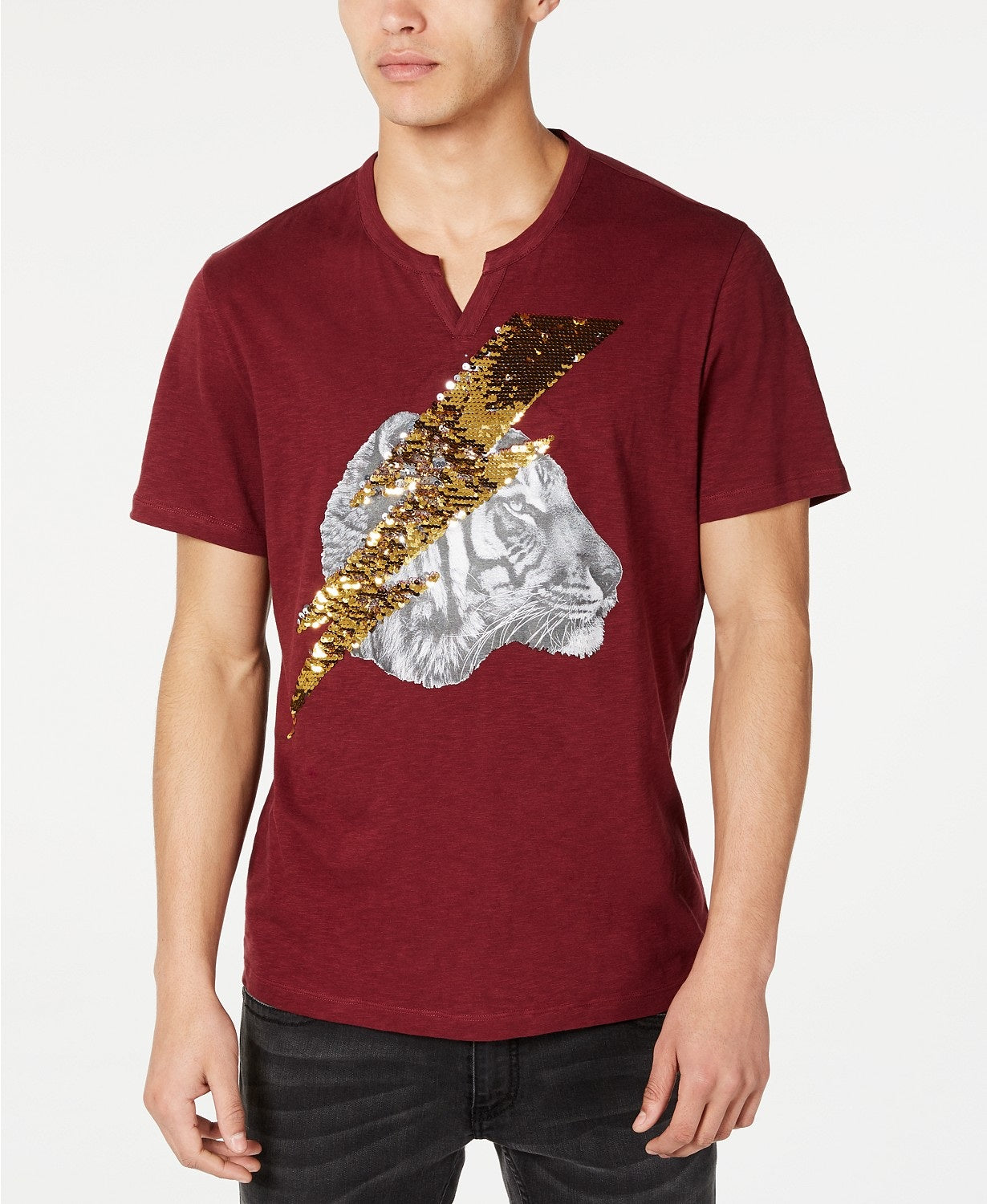 INC International Concepts Men's Lightning Tiger Graphic T-Shirt Wine Size Extra Large