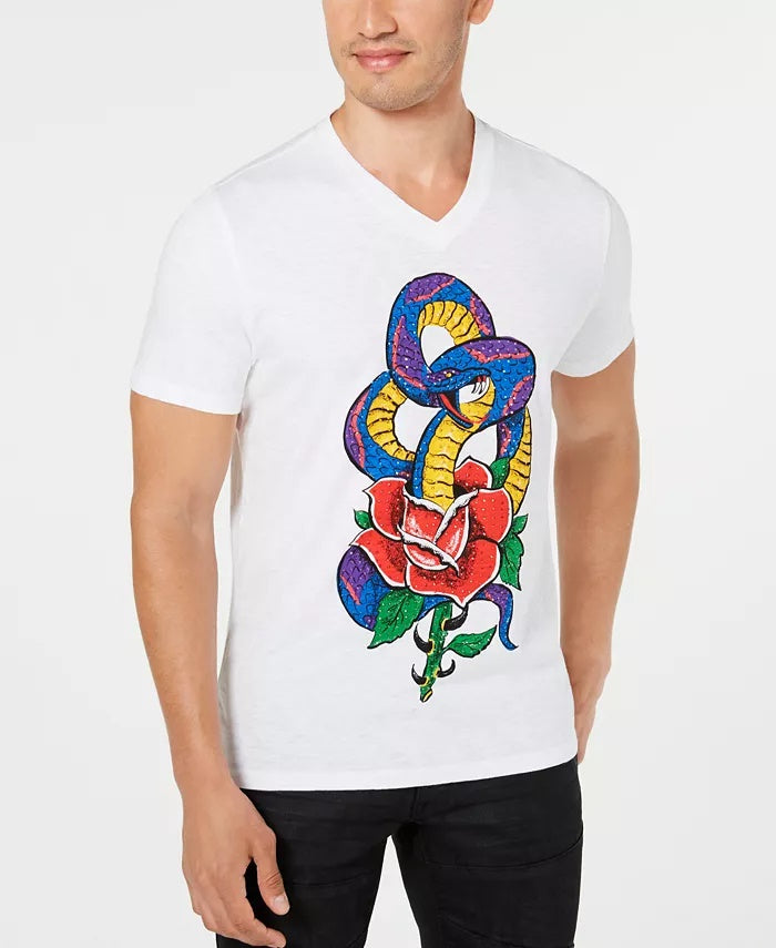 INC International Concepts Men's Rhinestone Snake T-Shirt White Size X-Large