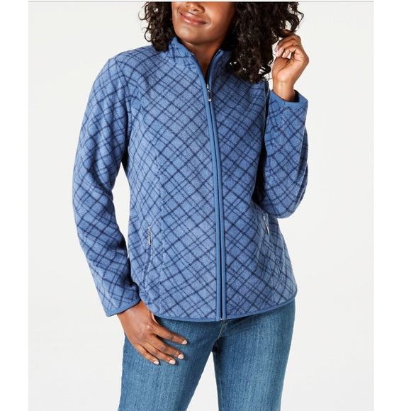 Karen Scott Women's Petite Plaid Zip-Front Jacket  Navy Size Medium