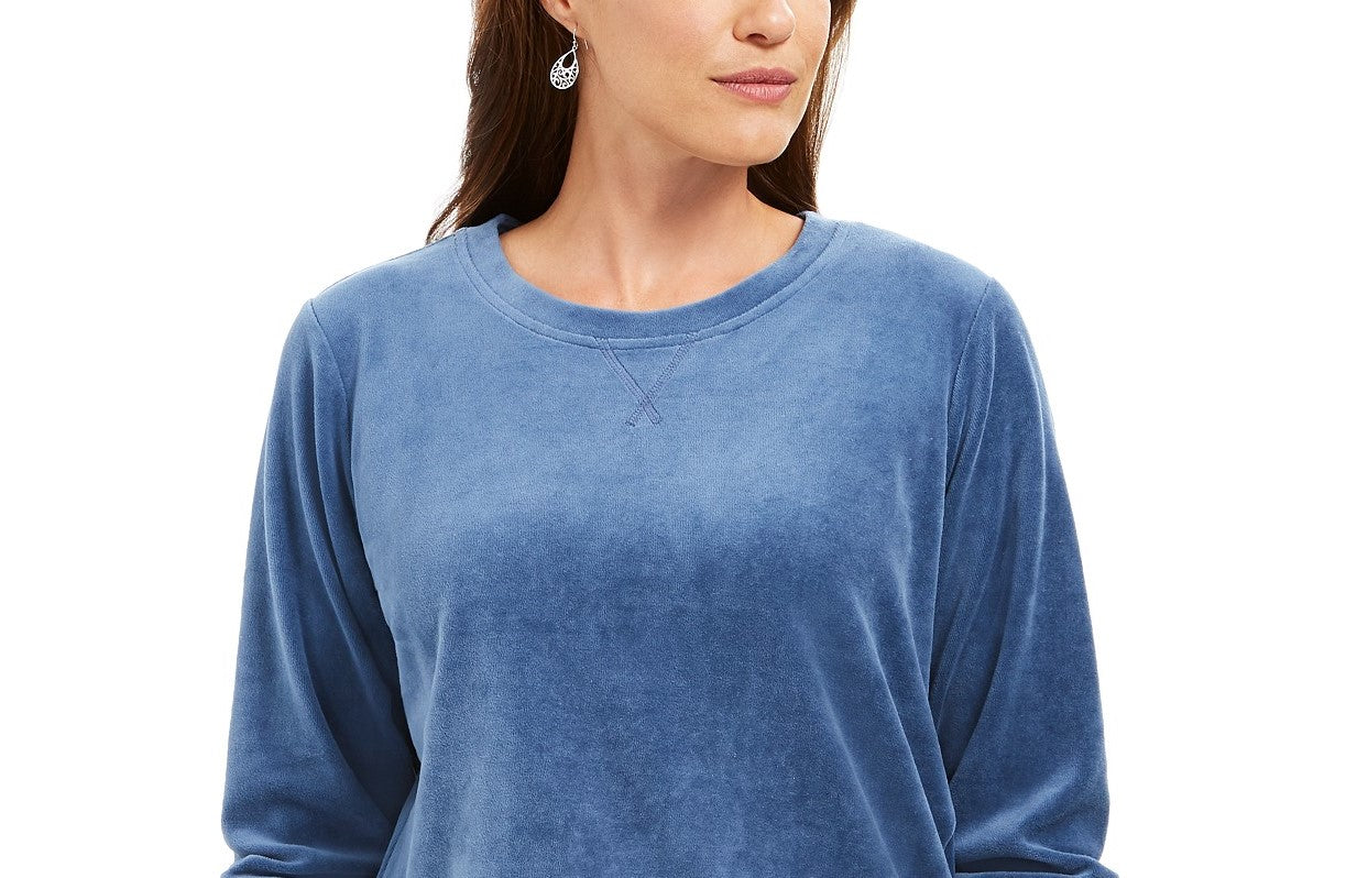 Karen Scott Women's Petite Velour Sweatshirt Blue Size Petite