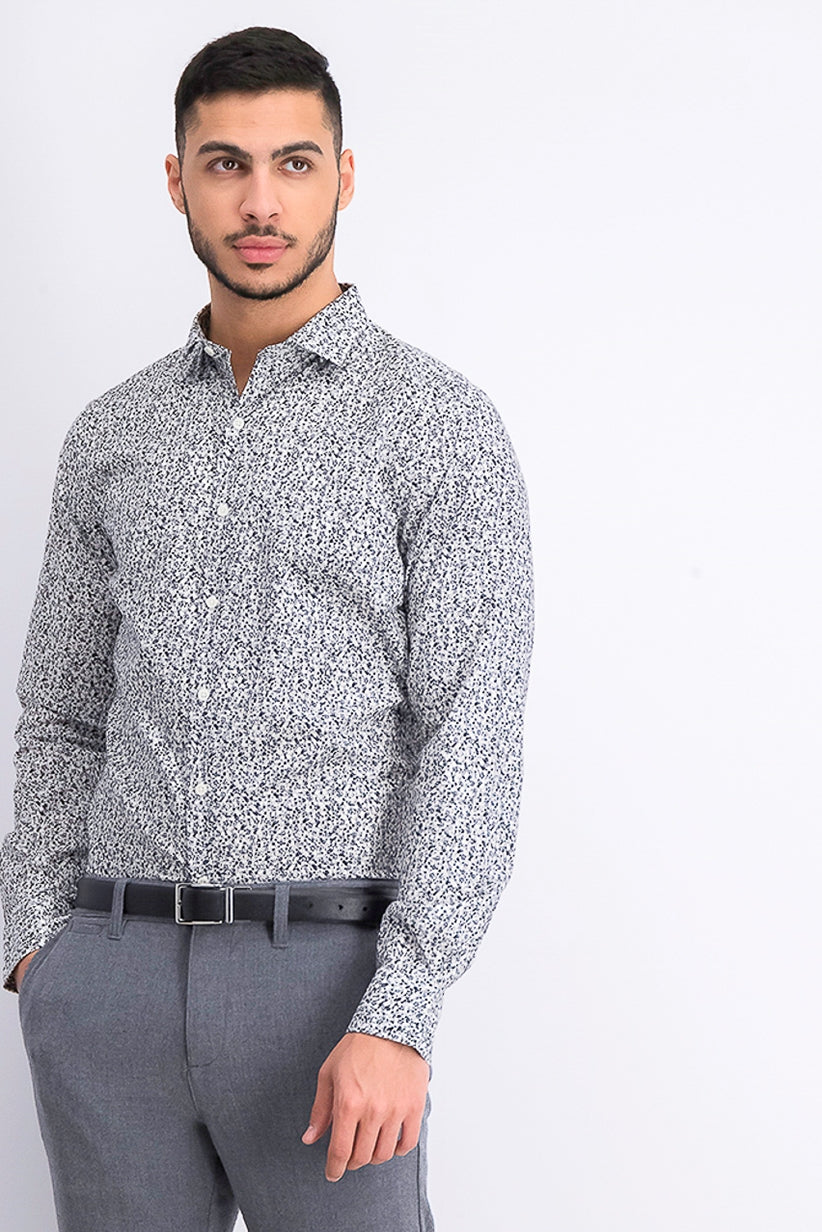 Bar III Men's Slim-Fit Performance Stretch Floral-Print Dress Shirt White Black Size 32X33
