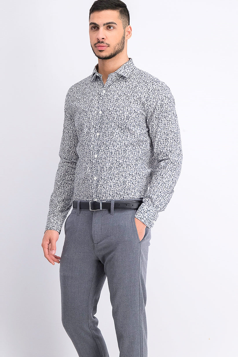 Bar III Men's Slim-Fit Performance Stretch Floral-Print Dress Shirt White Black Size 32X33