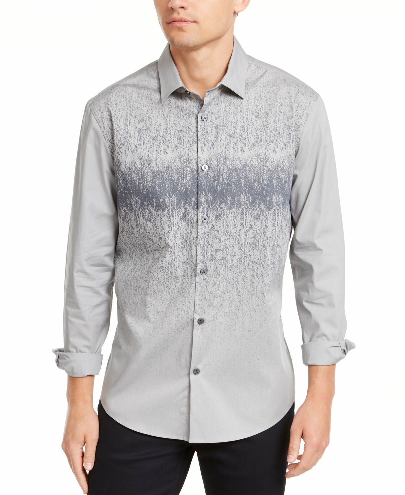 Alfani Men's Foggy Mountain Print Shirt Gray Size XX Large
