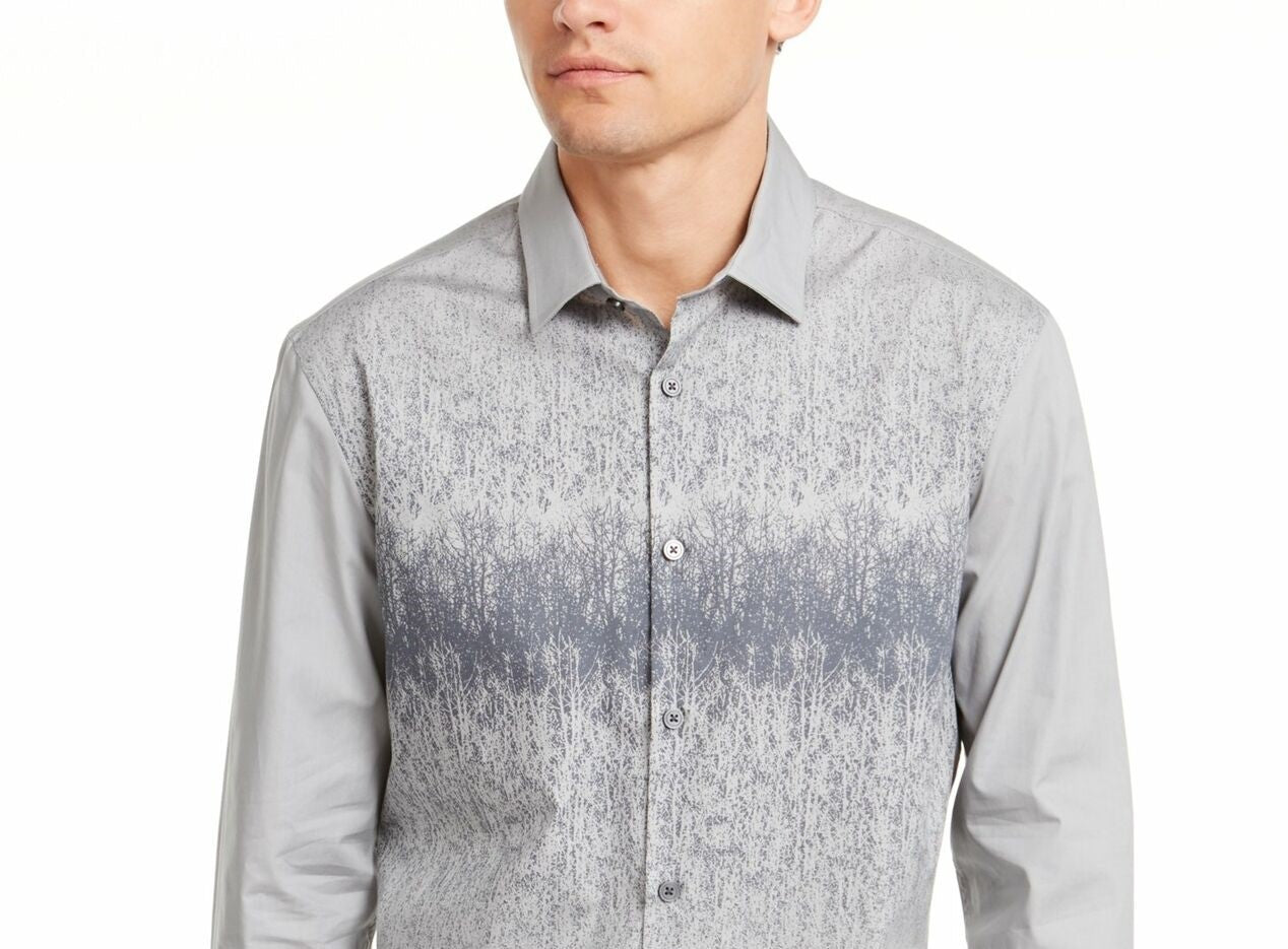 Alfani Men's Foggy Mountain Print Shirt Gray Size XX Large