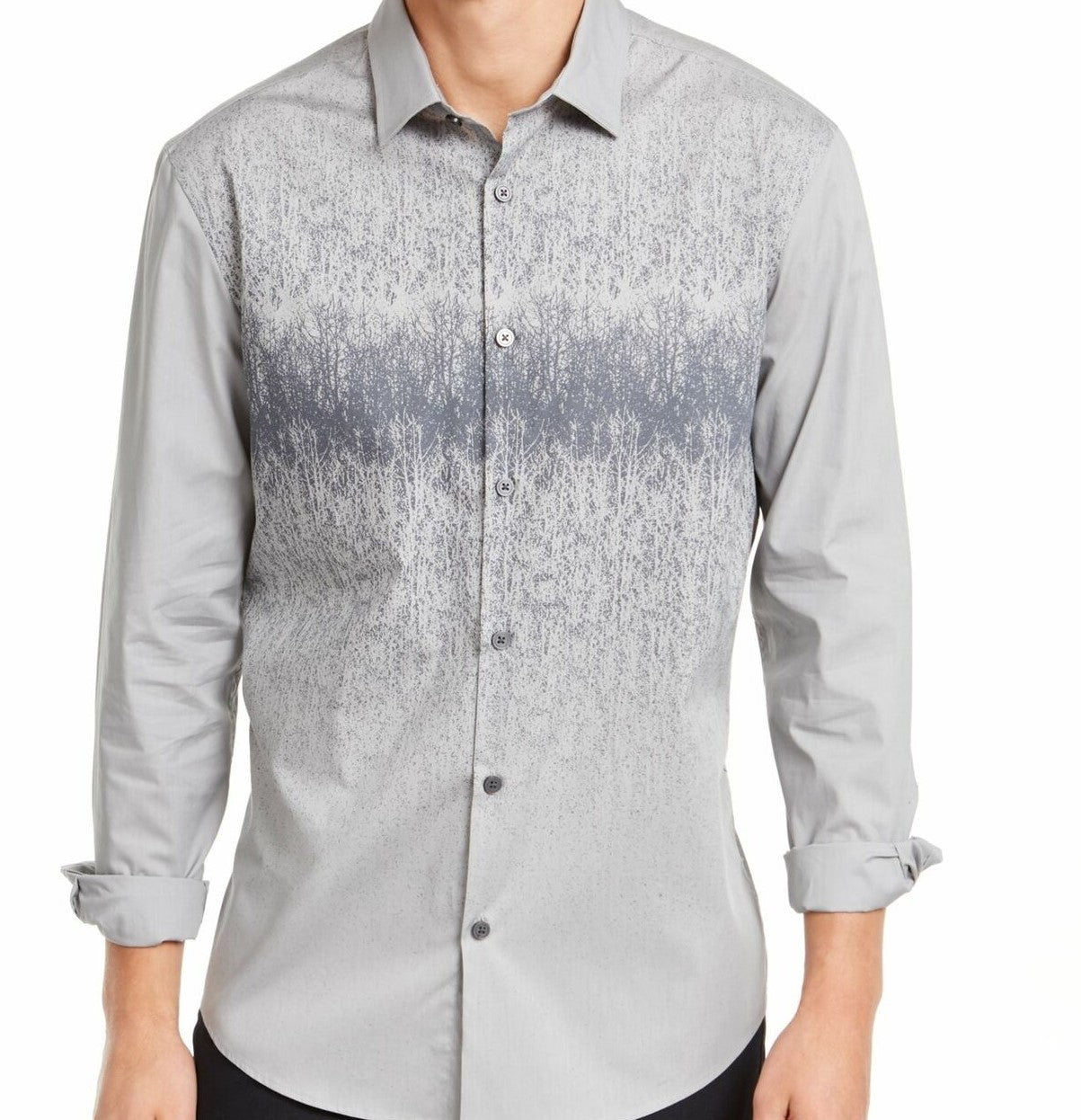 Alfani Men's Foggy Mountain Print Shirt Gray Size XX Large