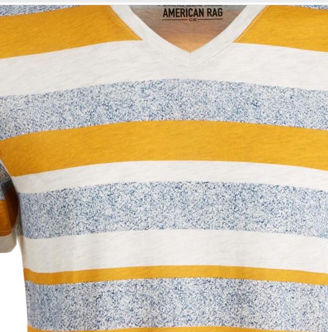 American Rag Men's V Neck Striped T-Shirt Yellow Size Large