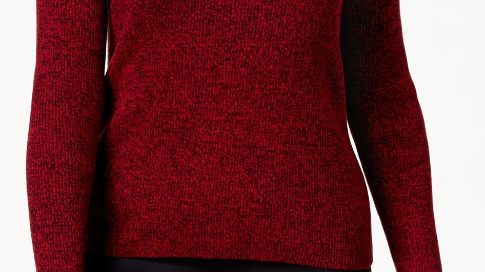 Karen Scott Women's Cotton Ribbed Marled Sweater Bright Red Petite Small