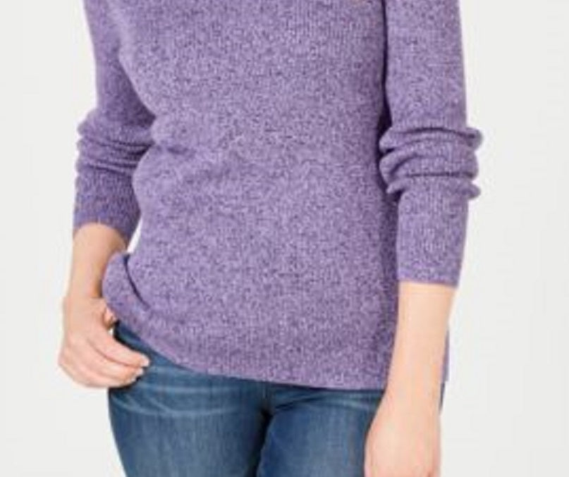Karen Scott Women's Petite Cotton Ribbed Marled Sweater Purple Size Petite Small