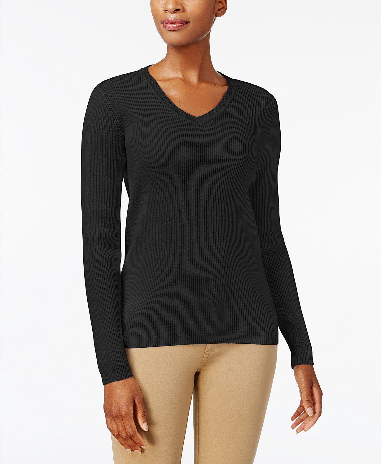 Karen Scott Women's Cotton V-Neck Sweater Black Size Extra Small