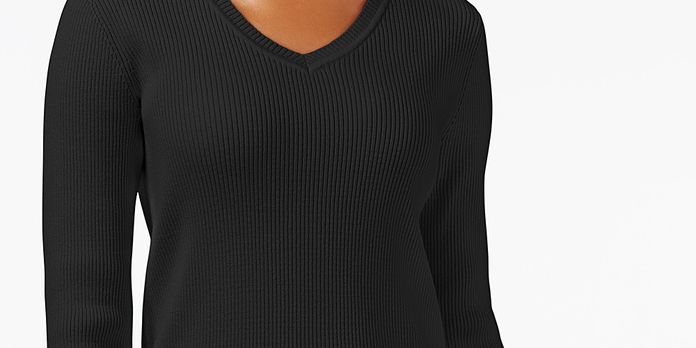 Karen Scott Women's Cotton V-Neck Sweater Black Size X-Large