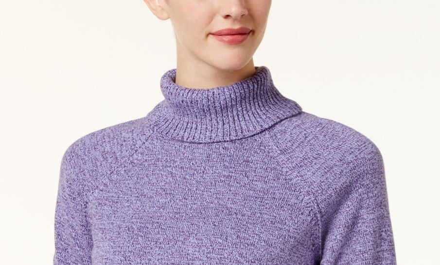 Karen Scott Women's Marled Cotton Turtleneck Sweater Purple Size X-Small